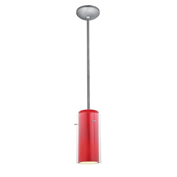 Access Lighting Glassn Glass Cylinder, LED Pendant, Brushed Steel Finish, Clear Red Glass 28033-3R-BS/CLRD - main